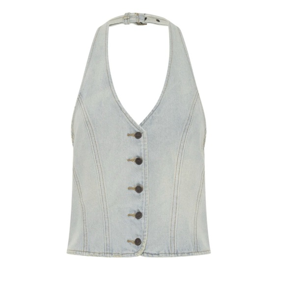 New Free People One Teaspoon Denim Halter Top Vest Jean Light Blue Medium - Picture 5 of 13